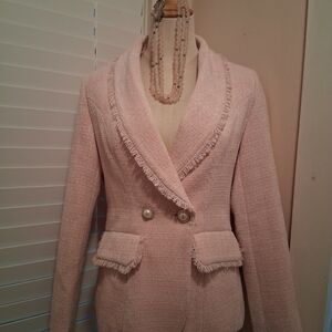 Elegant Pink Blazer with Fringe Detail